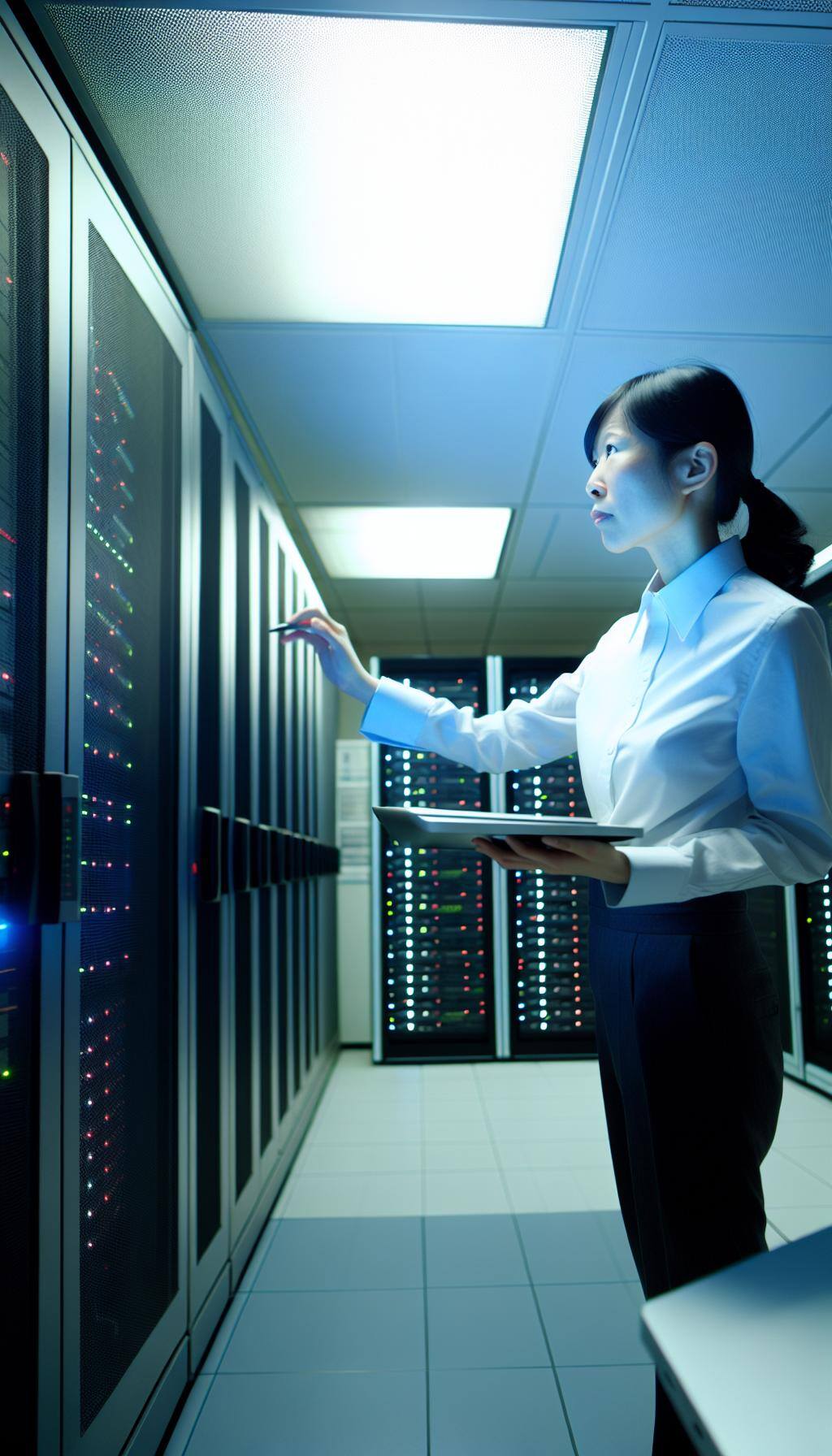 IT data center professional service person looking at a computer