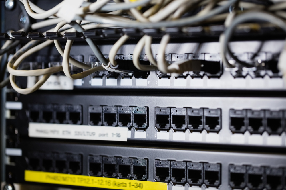 Close-up of rack mounted server in server room